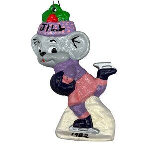 VTG Alberta's ceramic mold A-286 girl mouse ice skating ornament 1982 Jill READ